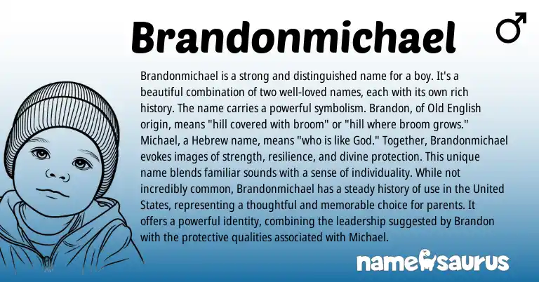 Infographic about Brandonmichael name meaning, Brandonmichael is a name from English origin(s).