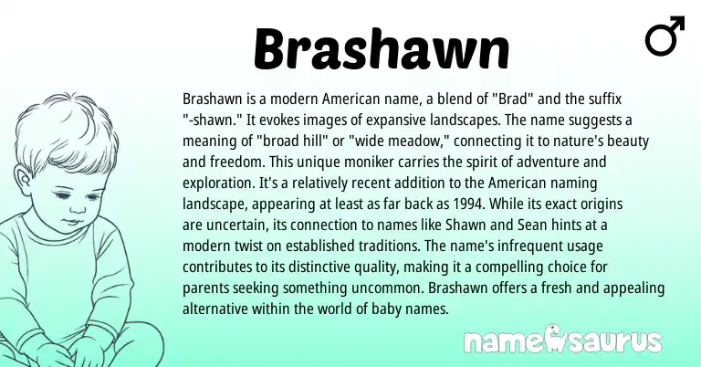 Infographic about Brashawn name meaning, Brashawn is a name from American origin(s).