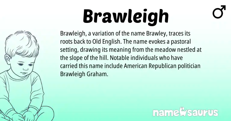 Infographic about Brawleigh name meaning, Brawleigh is a name from Old English, American origin(s).