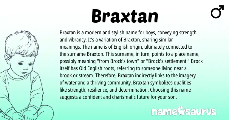 Infographic about Braxtan name meaning, Braxtan is a name from English origin(s).