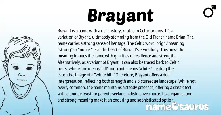 Infographic about Brayant name meaning, Brayant is a name from English, Celtic origin(s).