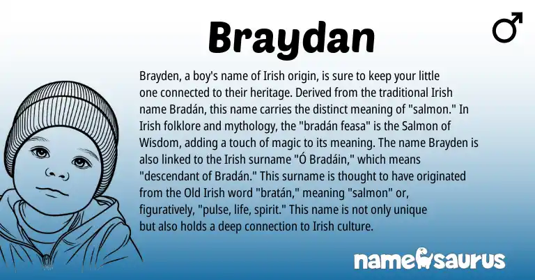 Infographic about Braydan name meaning, Braydan is a name from Irish, Old Irish origin(s).