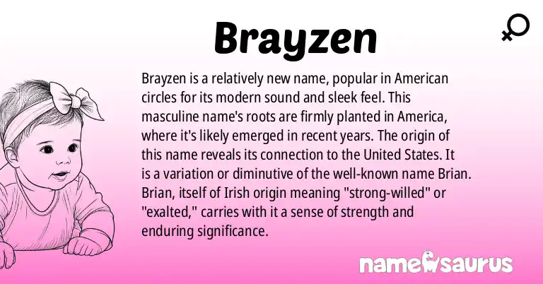 Infographic about Brayzen name meaning, Brayzen is a name from American origin(s).