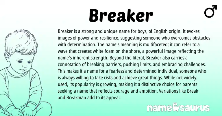 Infographic about Breaker name meaning, Breaker is a name from English origin(s).