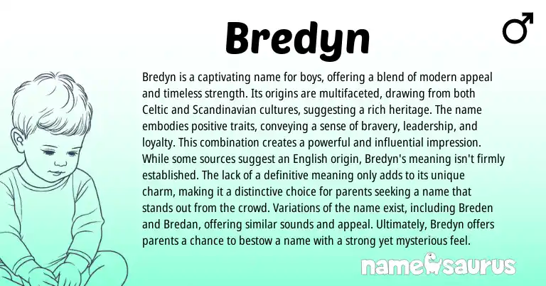 Infographic about Bredyn name meaning, Bredyn is a name from Scandinavian, Celtic origin(s).