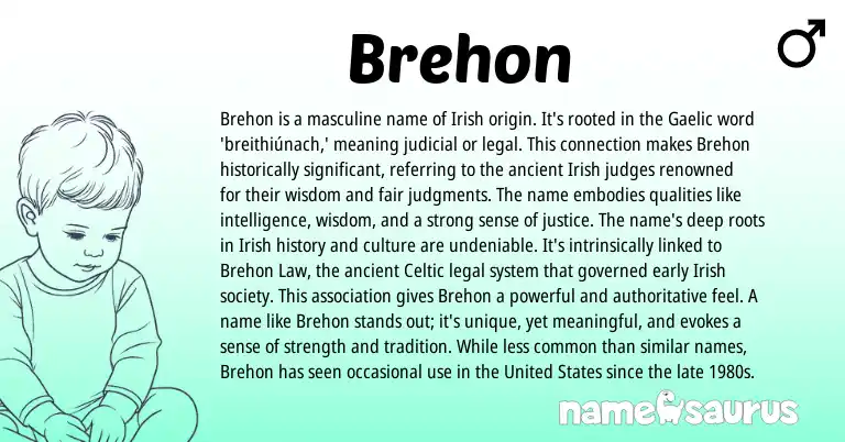 Infographic about Brehon name meaning, Brehon is a name from Gaelic, Irish origin(s).