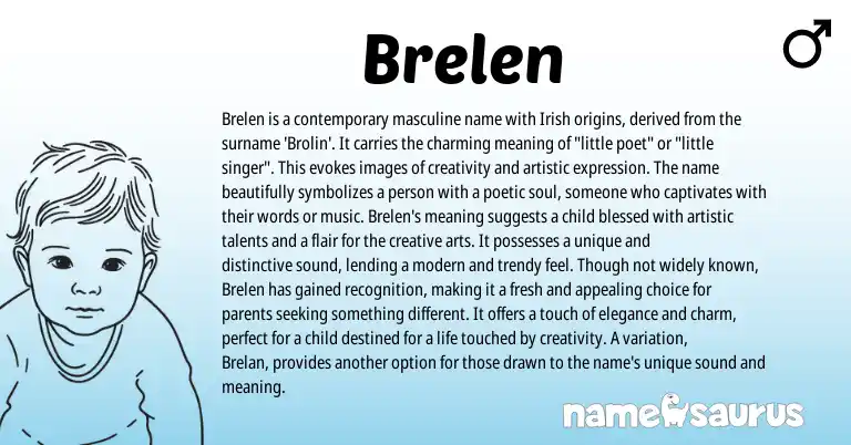 Infographic about Brelen name meaning, Brelen is a name from Irish origin(s).
