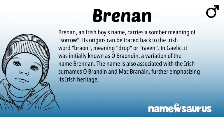 Infographic about Brenan name meaning, Brenan is a name from Irish, Gaelic origin(s).