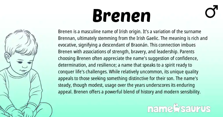 Infographic about Brenen name meaning, Brenen is a name from Irish origin(s).
