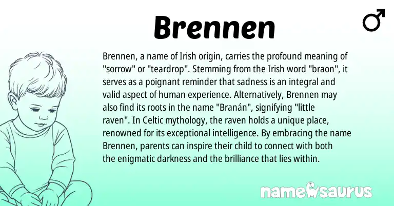 Infographic about Brennen name meaning, Brennen is a name from Irish, Celtic origin(s).