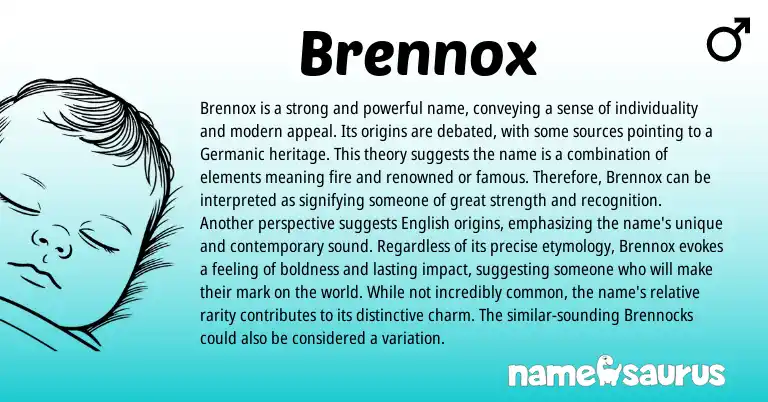 Infographic about Brennox name meaning, Brennox is a name from Germanic, English origin(s).
