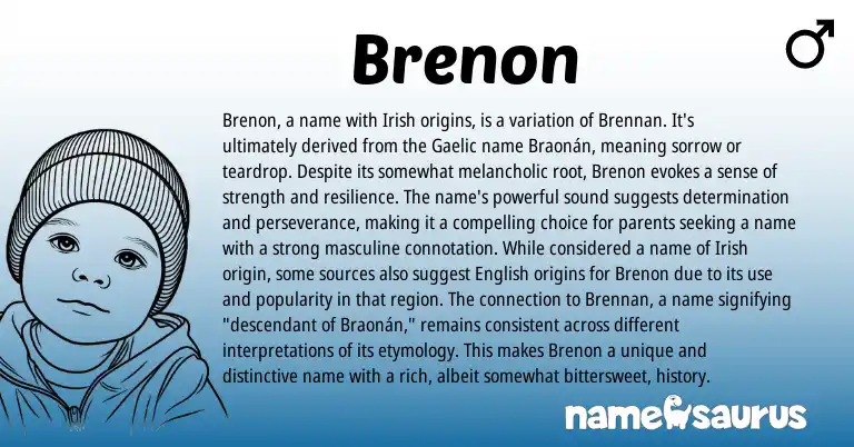 Infographic about Brenon name meaning, Brenon is a name from Gaelic, Irish origin(s).