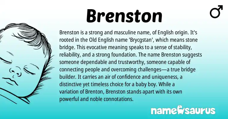 Infographic about Brenston name meaning, Brenston is a name from English origin(s).