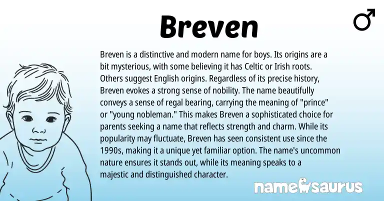 Infographic about Breven name meaning, Breven is a name from Celtic, Irish origin(s).