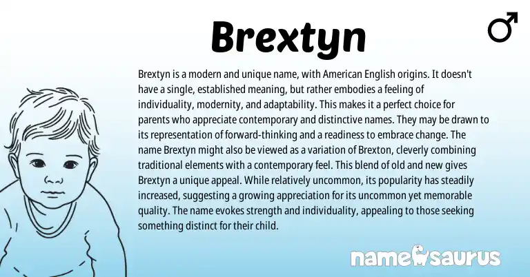 Infographic about Brextyn name meaning, Brextyn is a name from American, English origin(s).