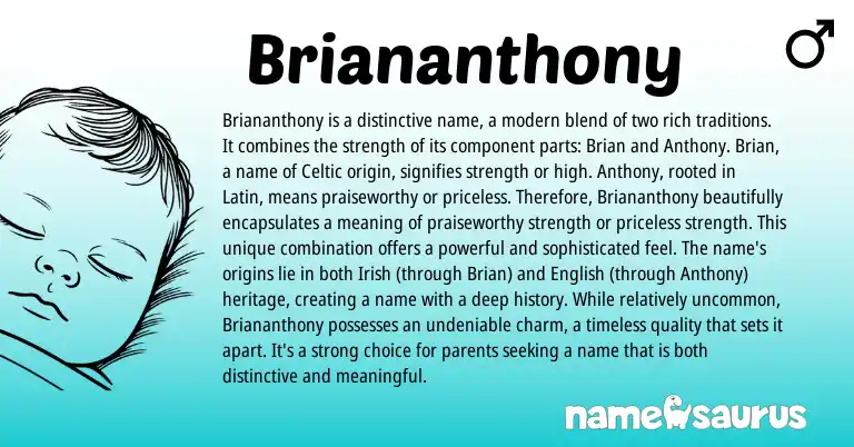 Infographic about Briananthony name meaning, Briananthony is a name from Latin, English, Celtic origin(s).