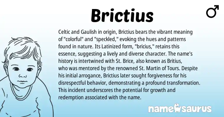 Infographic about Brictius name meaning, Brictius is a name from Celtic, Gaulish origin(s).