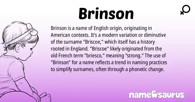 Infographic about Brinson name meaning, Brinson is a name from English (American) origin(s).