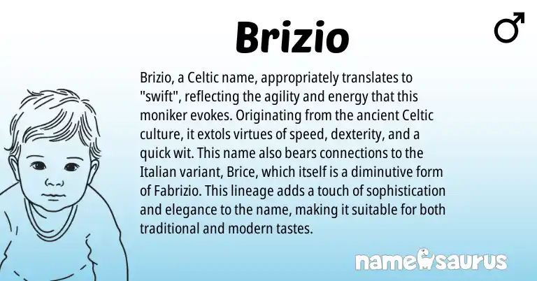 Infographic about Brizio name meaning, Brizio is a name from Celtic, Italian origin(s).