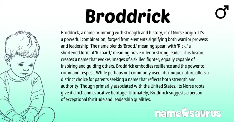 Infographic about Broddrick name meaning, Broddrick is a name from English, Norse origin(s).
