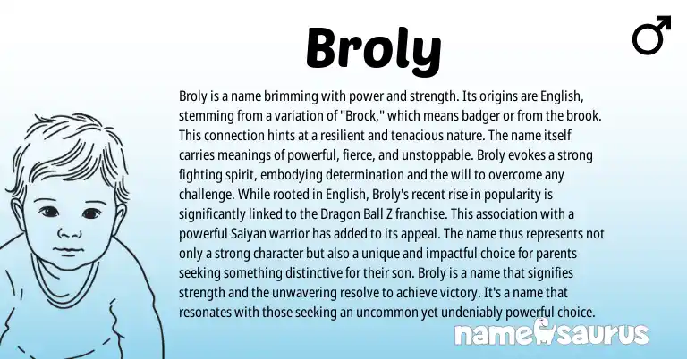 Infographic about Broly name meaning, Broly is a name from Japanese, English origin(s).