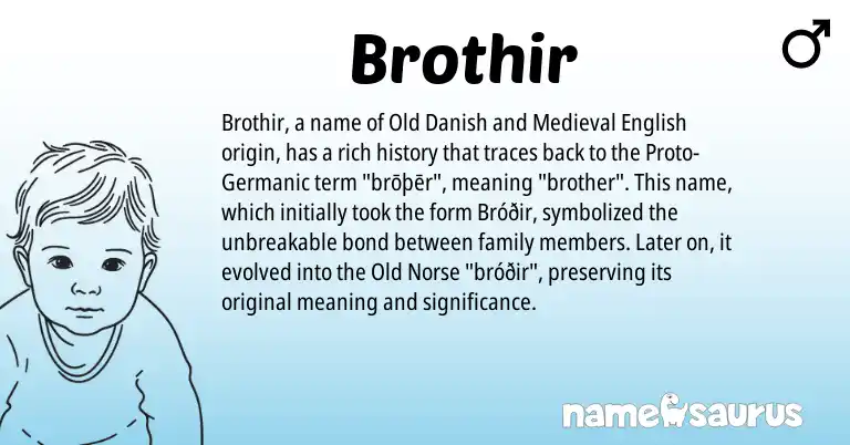 Infographic about Brothir name meaning, Brothir is a name from Old Norse, Medieval English, Germanic, Old Danish origin(s).