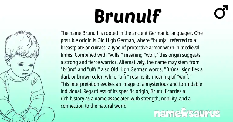 Infographic about Brunulf name meaning, Brunulf is a name from Old High German, Germanic origin(s).