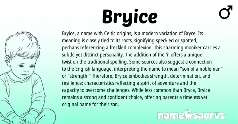 Infographic about Bryice name meaning, Bryice is a name from English, Celtic origin(s).