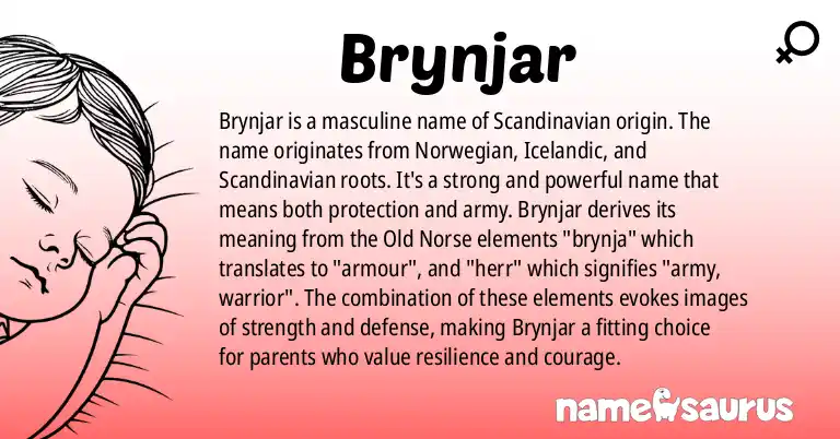 Infographic about Brynjar name meaning, Brynjar is a name from Norwegian, Icelandic, Scandinavian origin(s).