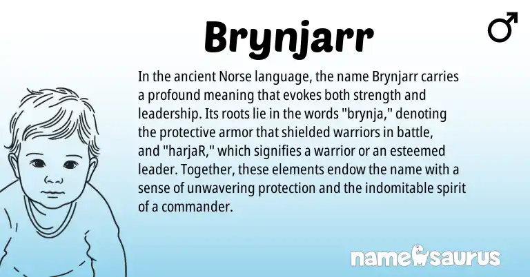 Infographic about Brynjarr name meaning, Brynjarr is a name from Norse origin(s).