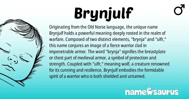 Infographic about Brynjulf name meaning, Brynjulf is a name from Old Norse origin(s).