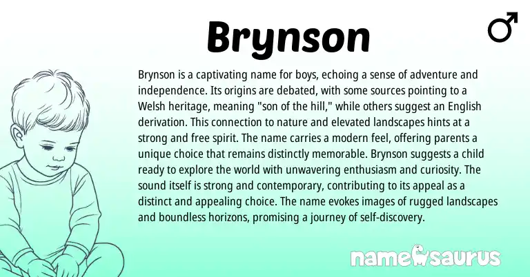 Infographic about Brynson name meaning, Brynson is a name from Welsh origin(s).