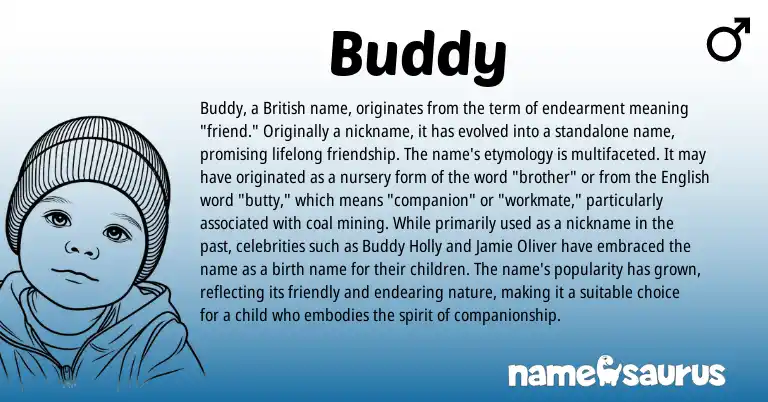 Infographic about Buddy name meaning, Buddy is a name from English, British origin(s).