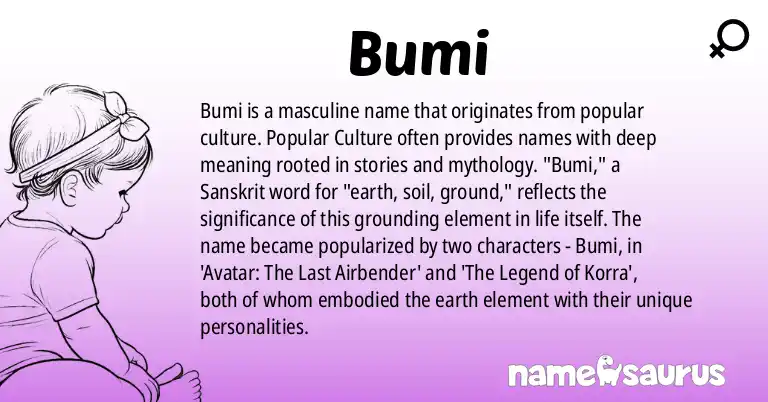 Infographic about Bumi name meaning, Bumi is a name from Popular Culture origin(s).