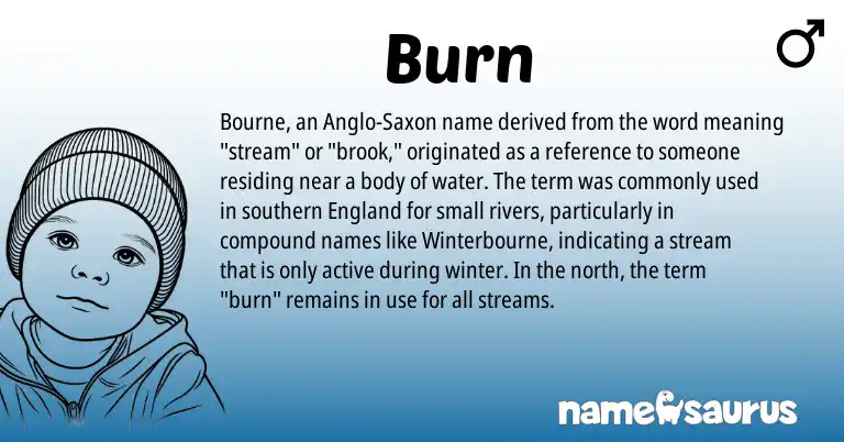 Infographic about Burn name meaning, Burn is a name from England, Anglo-Saxon origin(s).