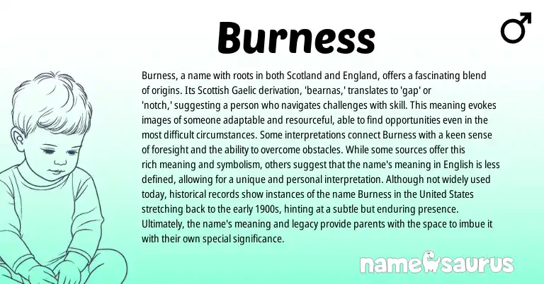 Infographic about Burness name meaning, Burness is a name from Scottish, Gaelic origin(s).