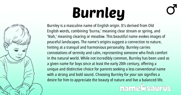 Infographic about Burnley name meaning, Burnley is a name from English origin(s).