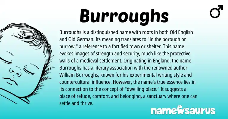 Infographic about Burroughs name meaning, Burroughs is a name from Old German, Old English, England origin(s).