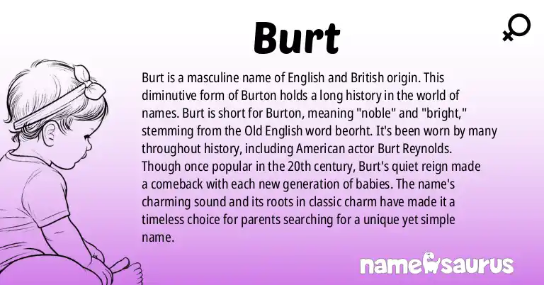 Infographic about Burt name meaning, Burt is a name from English, British origin(s).