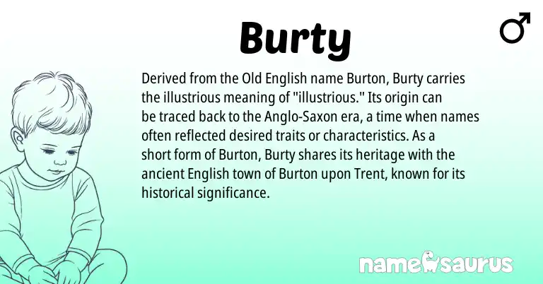 Infographic about Burty name meaning, Burty is a name from Old English, English, Anglo-Saxon origin(s).