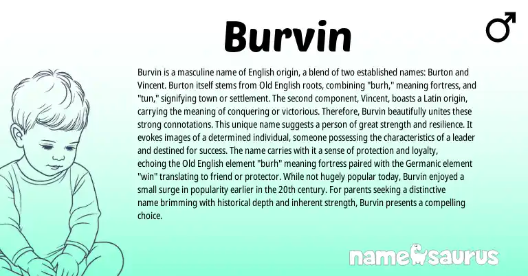 Infographic about Burvin name meaning, Burvin is a name from Latin, English origin(s).