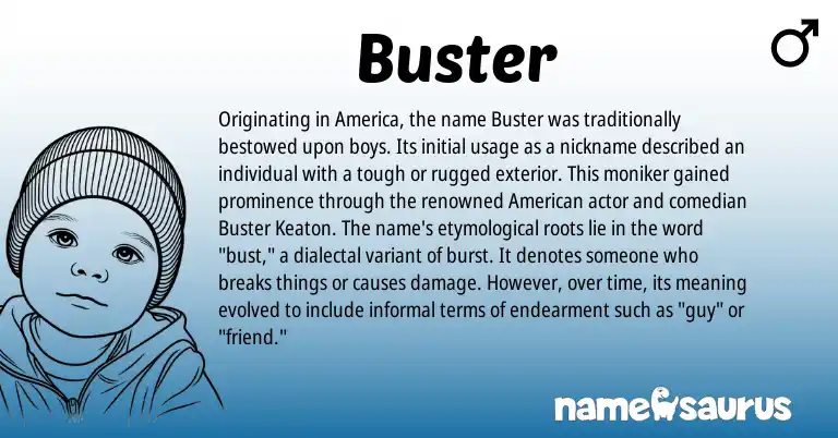 Infographic about Buster name meaning, Buster is a name from American origin(s).