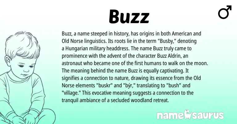 Infographic about Buzz name meaning, Buzz is a name from Old Norse, Hungarian, American origin(s).