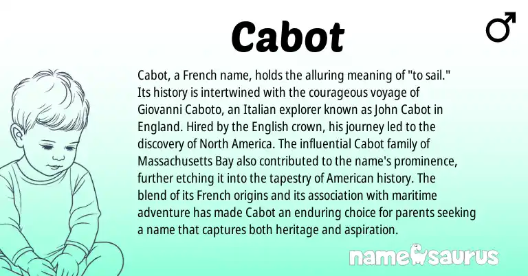 Infographic about Cabot name meaning, Cabot is a name from English, England, French, American, Italian origin(s).