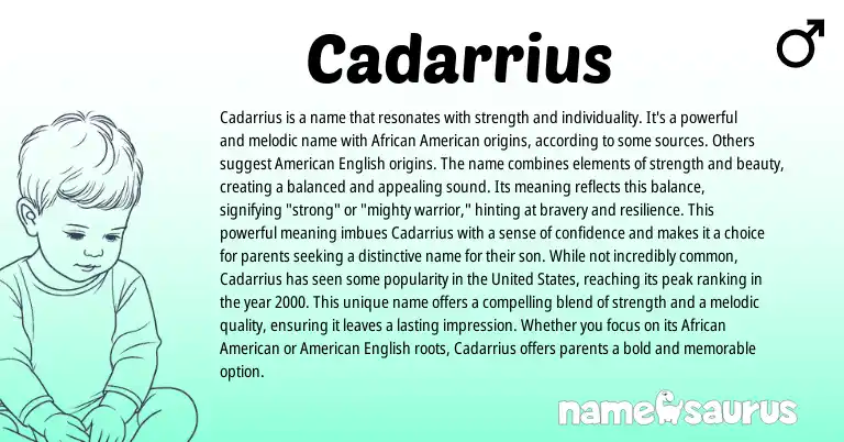 Infographic about Cadarrius name meaning, Cadarrius is a name from American, African origin(s).