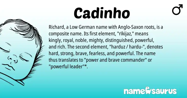 Infographic about Cadinho name meaning, Cadinho is a name from Low German, Anglo-Saxon origin(s).