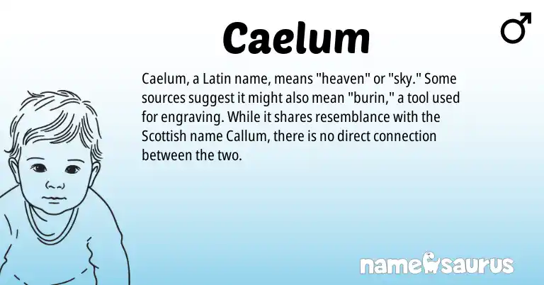 Infographic about Caelum name meaning, Caelum is a name from Latin, Scottish origin(s).