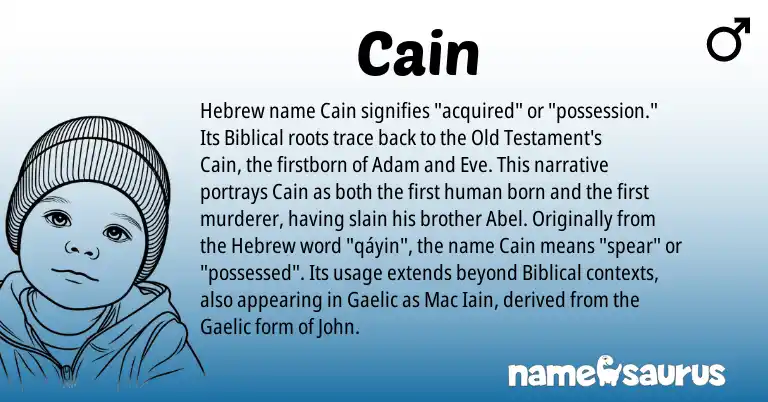 Infographic about Cain name meaning, Cain is a name from Gaelic, Hebrew origin(s).