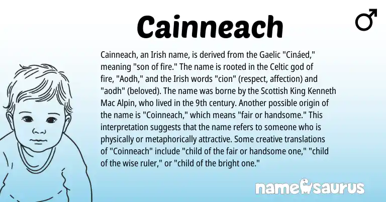 Infographic about Cainneach name meaning, Cainneach is a name from Irish, Gaelic, Celtic, Scottish origin(s).