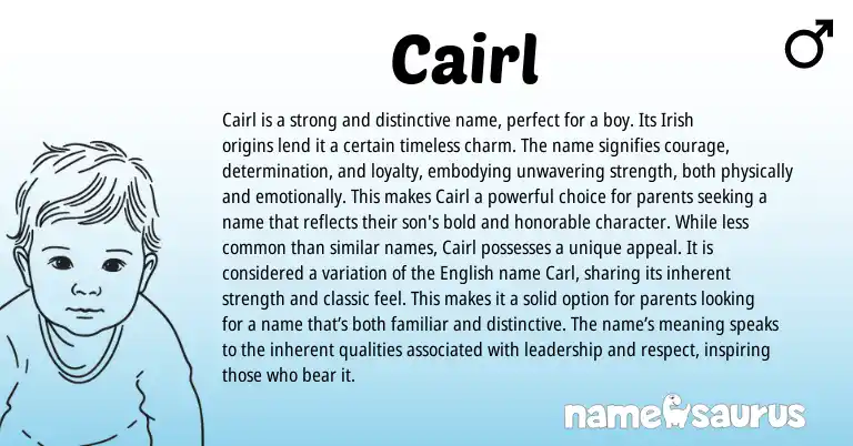 Infographic about Cairl name meaning, Cairl is a name from Irish origin(s).
